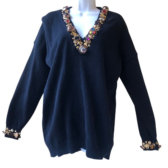 Jaxie's New York Vintage 80’s Embellished Black Sweater Womens Medium - Picture 6 of 14